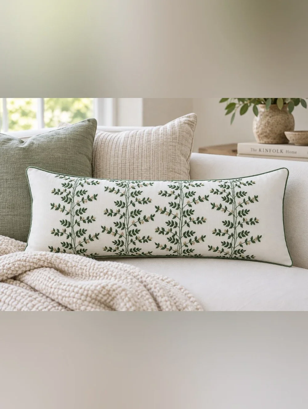 RIFLE PAPER CO. x THE COMPANY STORE Embroidered Vines Lumbar Pillow Cover